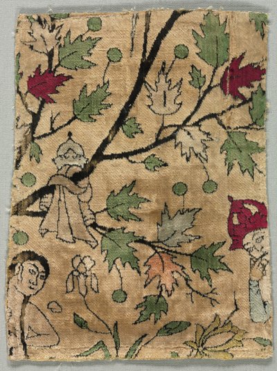 Fløyelsfragment, Khusrau ser Shirin bade av Unknown artist