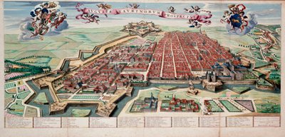 Vis og kart over byen Torino (Torino piemonte) i 1700 Coloree-trykk. av Unknown artist