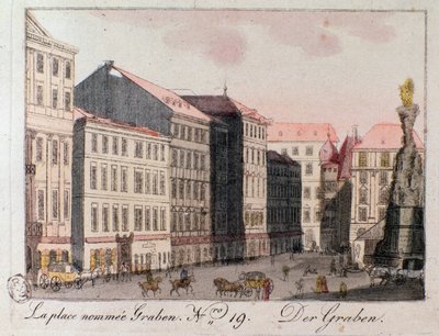 Utsikt over Graben-plassen i Wien. av Unknown artist