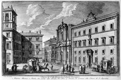 View of the Church of St. Apollinar and the Germanic College (Collegio Germanico) in Rome at the end of the 18th century. av Unknown artist
