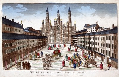 Utsikt over Duomo-plassen i Milano. Tidlig på 1700-tallet. av Unknown artist