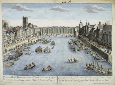 Utsikt over Pont au Change og St Jacques Tower i Paris av Unknown artist