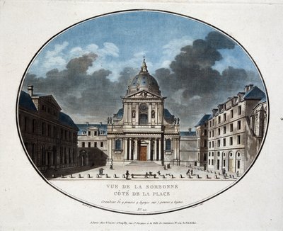 Utsikt over Sorbonne, på siden av torget - gravering av Unknown artist