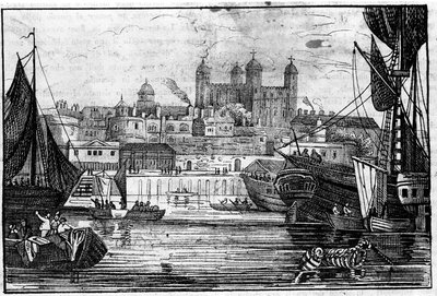 Utsikt over Tower of London og Themsen på slutten av 1700-tallets gravering av Unknown artist