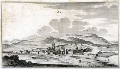 Utsikt over byen Ay. Gravering fra slutten av 1700-tallet. av Unknown artist