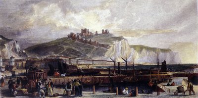 Utsikt over byen Dover og dens høye hvite krittklipper i England. 1850. av Unknown artist