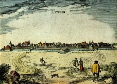 Utsikt over byen Leipzig i Tyskland. 1700-talls gravering av Unknown artist