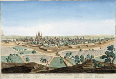 Utsikt over byen Milano, Italia med katedralen og festningsverkene. Gravering fra 1700-tallet. av Unknown artist