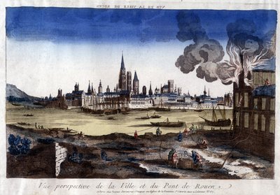 Utsikt over byen Rouen, havnen og broen over Seinen på slutten av 1700-tallet. av Unknown artist