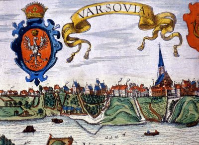 Utsikt over byen Warszawa med byens våpenskjold. 1780. av Unknown artist