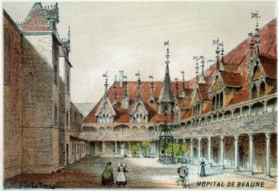 Utsikt over gårdsplassen til Hospices de Beaune av Unknown artist