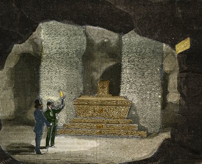 Utsikt over ossuary av katakombene i Montsouris i Paris. Gravering fra 1856 i "" Le Musee Des Sciences"" av Unknown artist