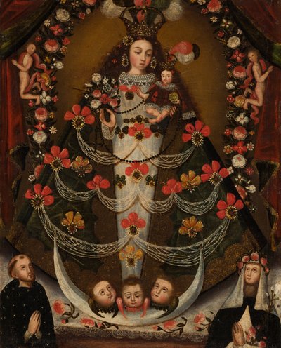 Jomfruen av Pomata med St. Nikolas Tolentino og St. Rose av Lima av Unknown artist