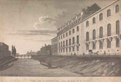 Utsikt over L'Arsenal stiger fra toppen av elven; side 10 (bind 1) av Unknown artist