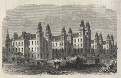 Ward Island Immigrant Hospital - New York State - Emigration Commission Establishment - Gravering i "The Illustrious Universe" fra 1869 av Unknown artist