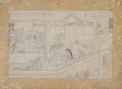 Bryllupsforberedelser: folio fra en Nala-Damayanti-serie av Unknown artist