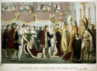 Bryllupsseremoni mellom Napoleon I og Maria - Louise av Habsburg i Augustinkirken i Wien, 2. april av Unknown artist