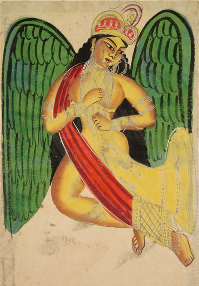 Bevinget Apsara med et horn (recto) av Unknown artist