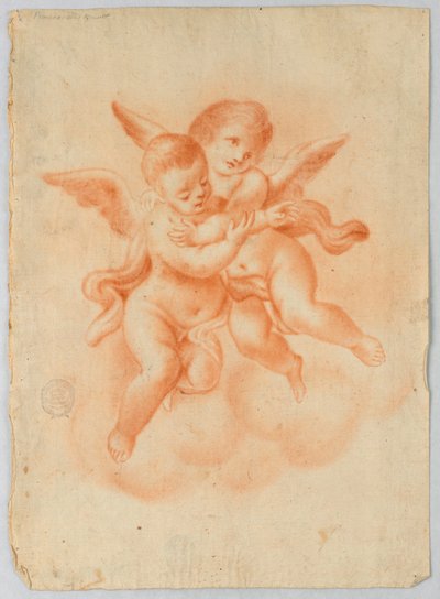 Winged Putti i skyer av Unknown artist