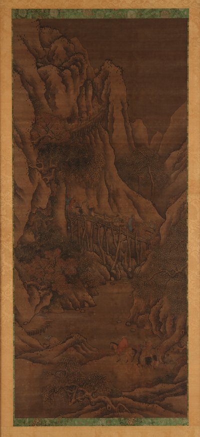 Vinterlandskap: åser og elv; figurer av ridende reisende av Unknown artist