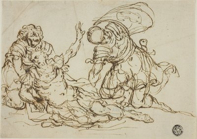 Såret kriger og to følgesvenner av Unknown artist