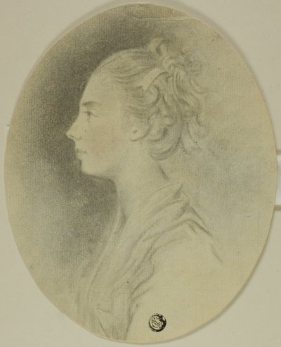 Ung kvinne i profil med bånd i håret av Unknown artist