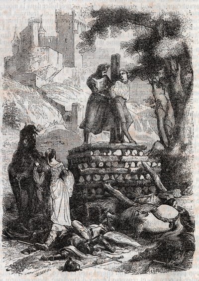 Zerbin on the Bucher, Delivre av Roland - gravering av 1851 fra "" Furious Roland"" av Unknown artist