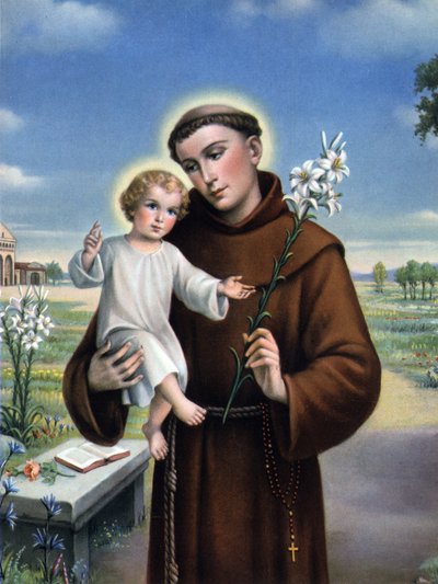 pious image: representation of Saint Anthony of Padua (Antonio di padova) known as the Thaumaturge (1195-1231). av Unknown artist