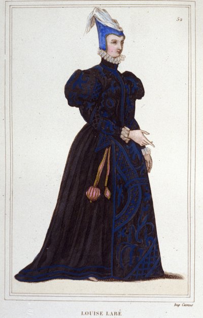 portrett av Louise Labbé eller Labé (ver1524-1566), fransk poet. gravering fra 1830 av Unknown artist