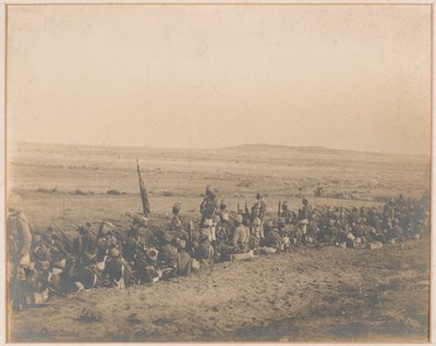 12. sudanesisk bataljon som venter på Dervish-angrepet, Omdurman, 2. september 1898 av Unknown