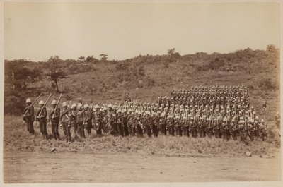 91st Highlanders returnerer fra Zululand 1879 (s/hvitt-bilde) av Unknown photographer