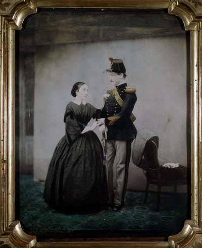 Farget fotografi av en offiser og hans kone fra 1850. av Unknown photographer