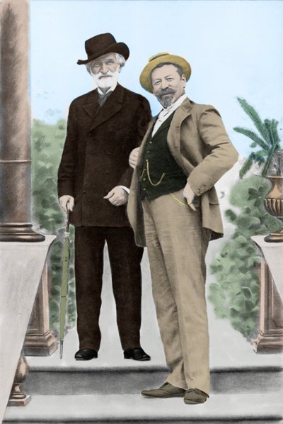 Giuseppe Verdi, italiensk komponist (1813-1901), og tenor Francesco Tamagno (1850-1905) i Montecatini på slutten av 1800-tallet. av Unknown photographer