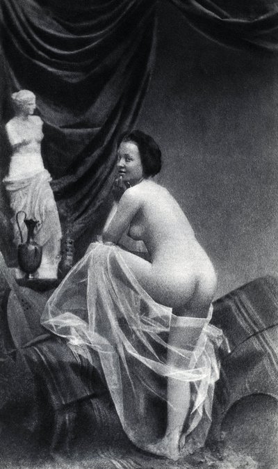 Naken kvinne poserer tilbake Anonym fotografering fra 1855 av Unknown photographer
