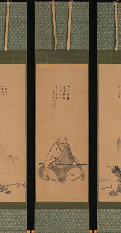 Zen-mester med meditasjonsstav og landskap i kinesisk stil, sannsynligvis sent på 1620-tallet-1644. av Unkoku Toeki