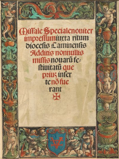 Tittelside for et missal, med Satyr og Putti Border [verso], ca. 1511. av Urs Graf