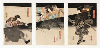 Triptykk av kirsebærånd av Utagawa (1786-1865) Kunisada