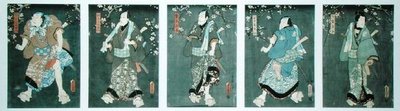 Fem karakterer fra et skuespill av Toyokuni (Pentatych) (se også av Utagawa Kunisada