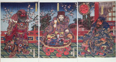 Lojalitetsløftet i ferskenhagen (farget treblokktrykk) av Utagawa Kunisada