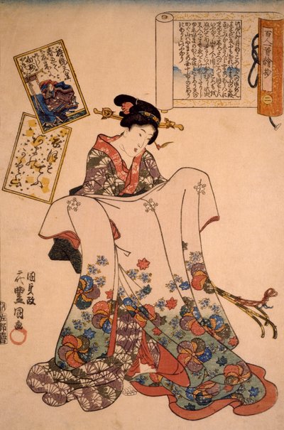 Kvinne med overdådige kjoler, av Utagawa Kunisada av Utagawa Kunisada