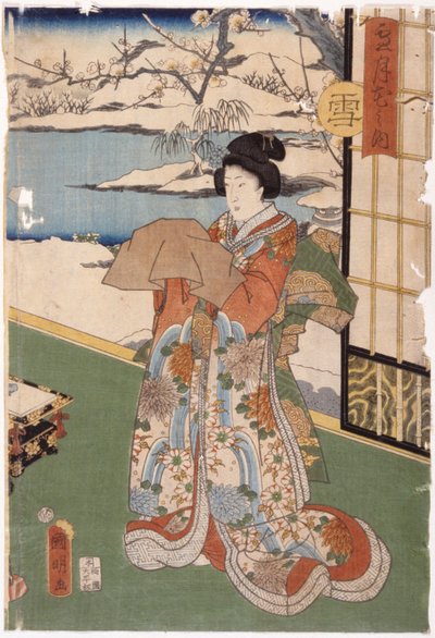 Snø (farget treblokktrykk) av Utagawa (1835 1888) Kuniaki