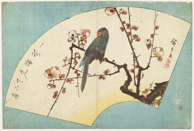 (Papegøye på en blomstrende plomme), midten av 1800-tallet av Utagawa Hiroshige