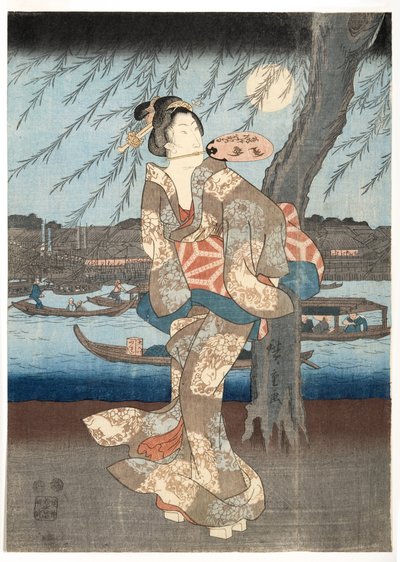 En kjølig sommerkveld på Ryogoku, 1848-51 (treblokk) av Utagawa Hiroshige