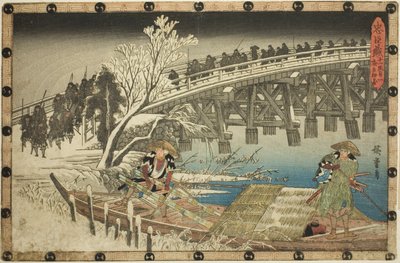 Act 11, Part 1: The Approach to the Night Attack (Juichidanme ichi, yochi oshiyose), fra serien "The Revenge of the Loyal Retainers (Chushingura)" av Utagawa Hiroshige