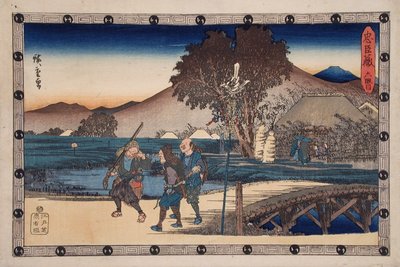 Akt VI: Jegere vender tilbake etter å ha brakt den myrdede Yoichibeis kropp til hytten hans av Utagawa Hiroshige