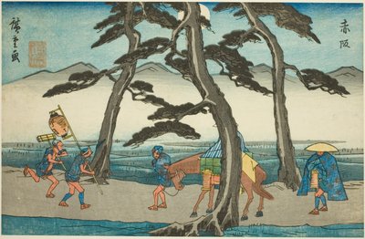 Akasaka, from the series "Fifty-three Stations of the Tokaido (Tokaido gojusan tsugi no uchi)," also known as the Gyosho Tokaido   1283815   no       norwegian Successfully Translated  Original: Bowl, Figs, and Apples (Écuelle, figues et pommes) Translat:  av Utagawa Hiroshige