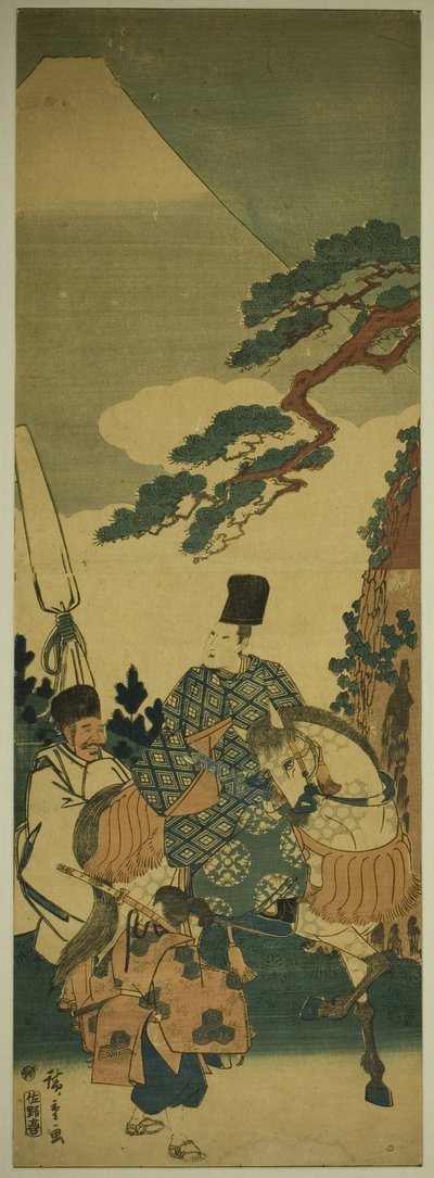 Ariwara no Narihira passerer Fuji-fjellet på sin reise mot øst av Utagawa Hiroshige