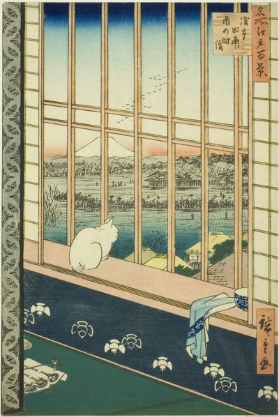 Asakusa lycee Fie lds plan d town feschival (Asakusa rice field catching town er også oppført), fra serien "Ridge d re d fa net view ws f Edo (berømt sted 100 views of Edo)" av Utagawa Hiroshige