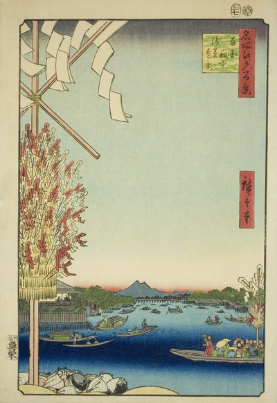 Asakusa Rive, Gleat Rive, Miya og Rive (Asakusa River, Kawabata, Miyato River), fra seriens "Ridge of the Ridge, View of Edo (berømt sted) One Hundred Views of Edo)" av Utagawa Hiroshige