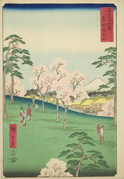 Asuka Hill i den østlige hovedstaden (Toto Asukayama), fra serien "Thirty-six Views of Mount Fuji (Fuji sanjurokkei)" av Utagawa Hiroshige